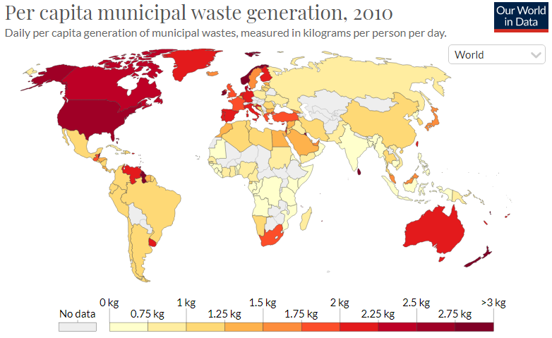 mapa da geração de lixo no mundo
